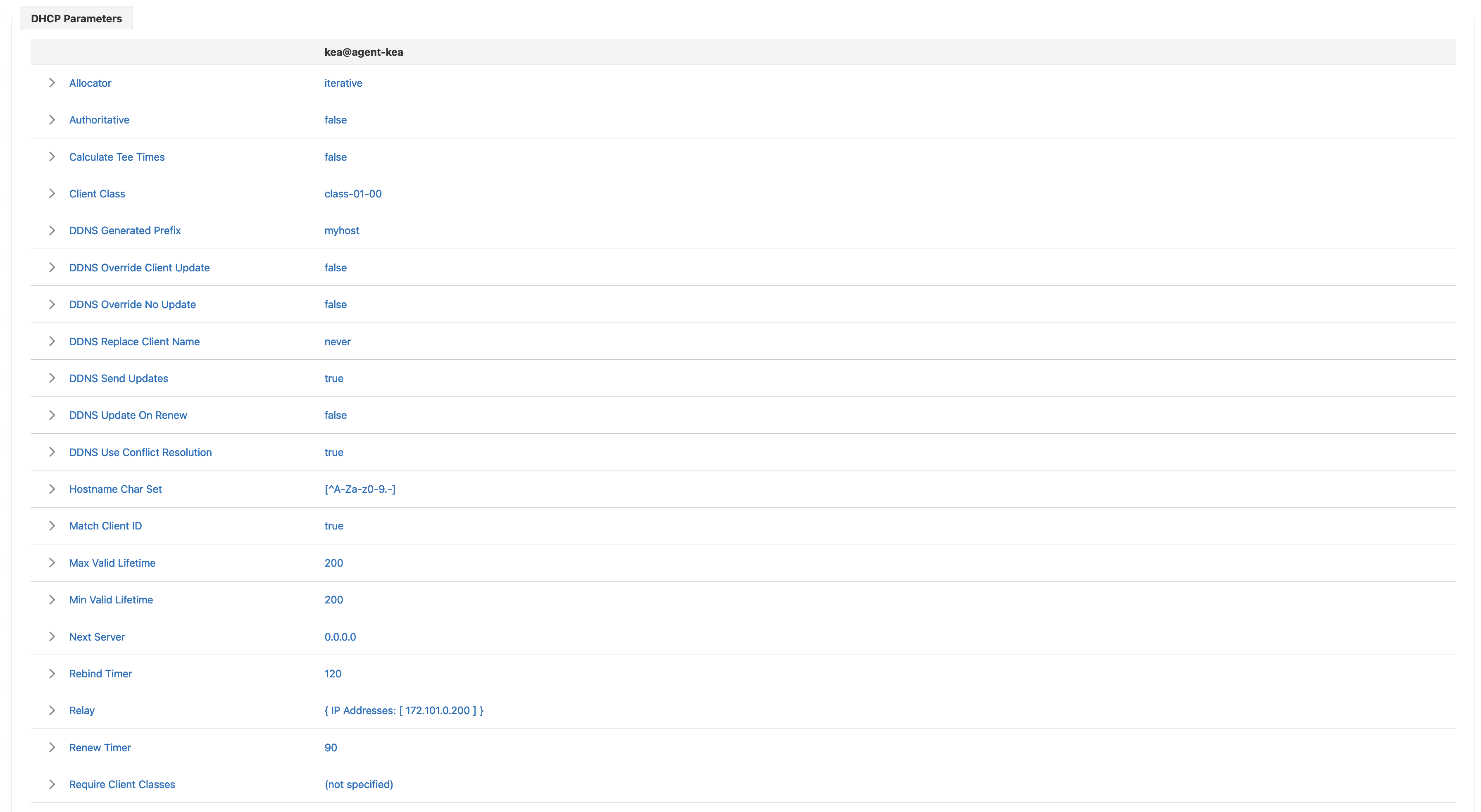 Subnet view parameters in Stork