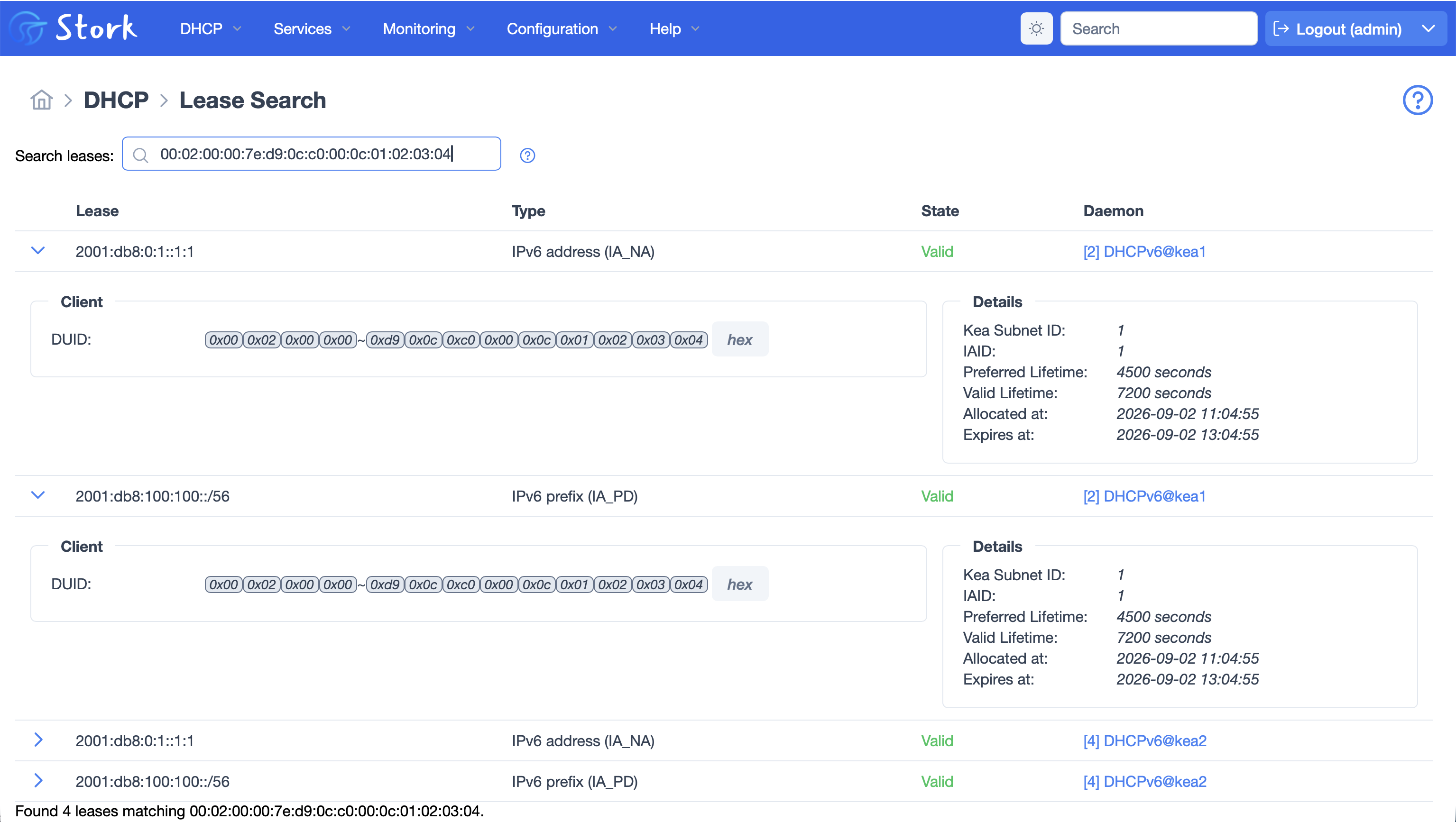 Stork screenshot showing lease search.